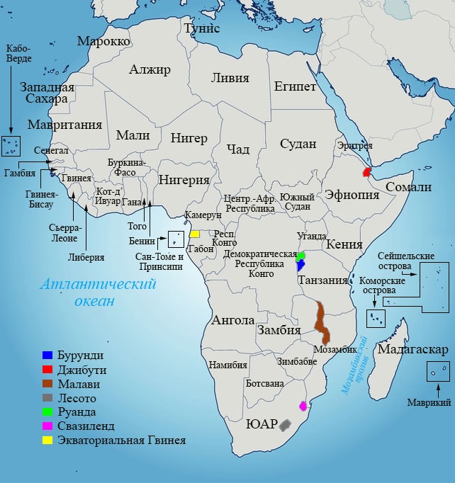 Политическая карта Африки на русском языке