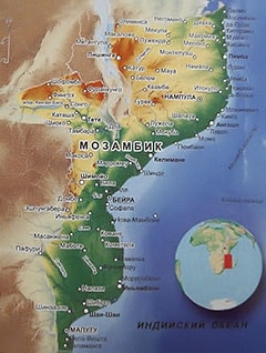 Карта Мозамбика с городами