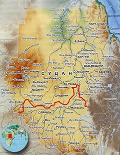 Карта Южного Судана с городами